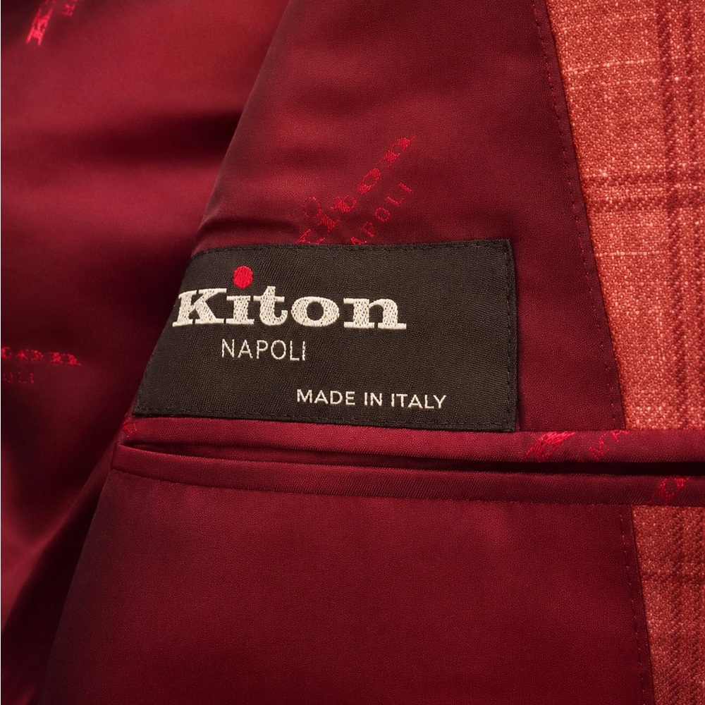 Kiton Cashmere/Linen/Silk Salmon Summer Sport Coat with subtle tonal Windowpane - Picture 3 of 5